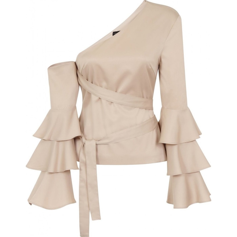 Lavish Alice Women's One Shoulder Wrap Top Ruffle Bell Sleeve Party US 2‎